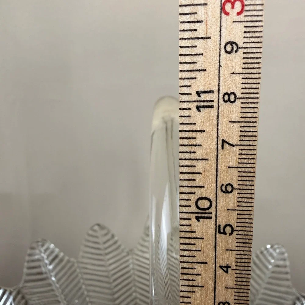 LE Smith Glass Basket Vintage Clear Herringbone Feather Pattern Scalloped Edge